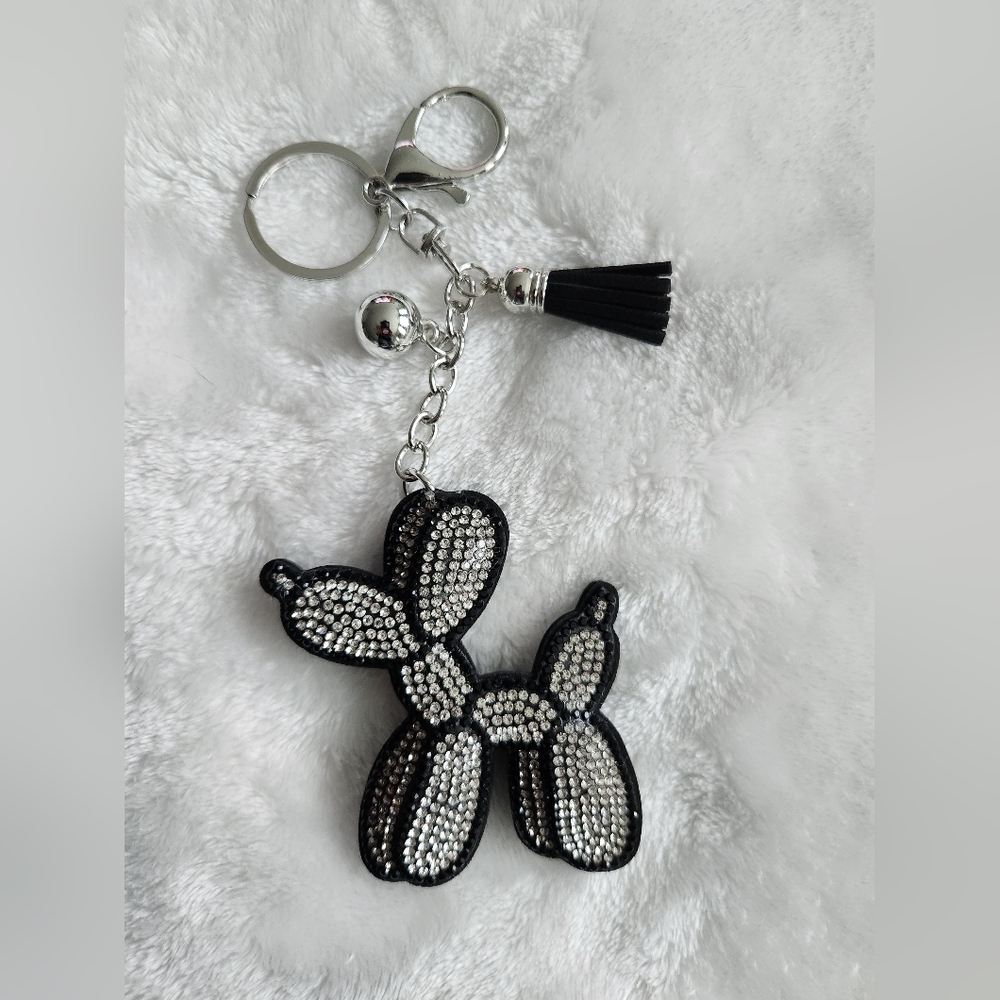 Black and Silver Balloon Dog Keychain Bag Charm